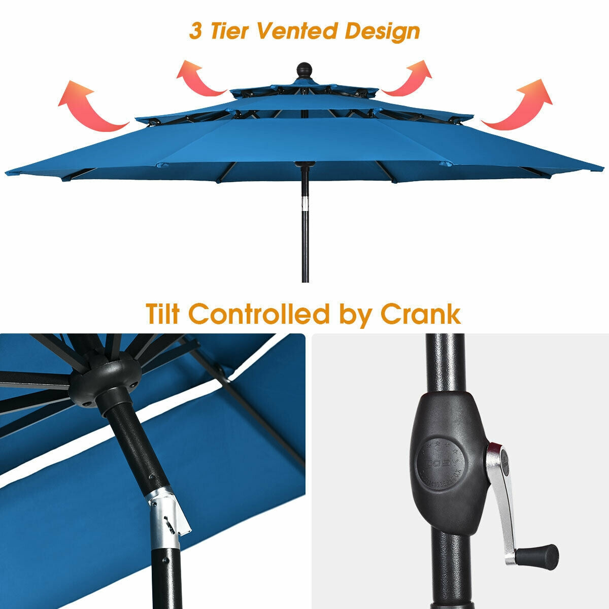 10-Feet 3-Tier Patio Umbrella Outdoor Canopy with Double Vented for Pool