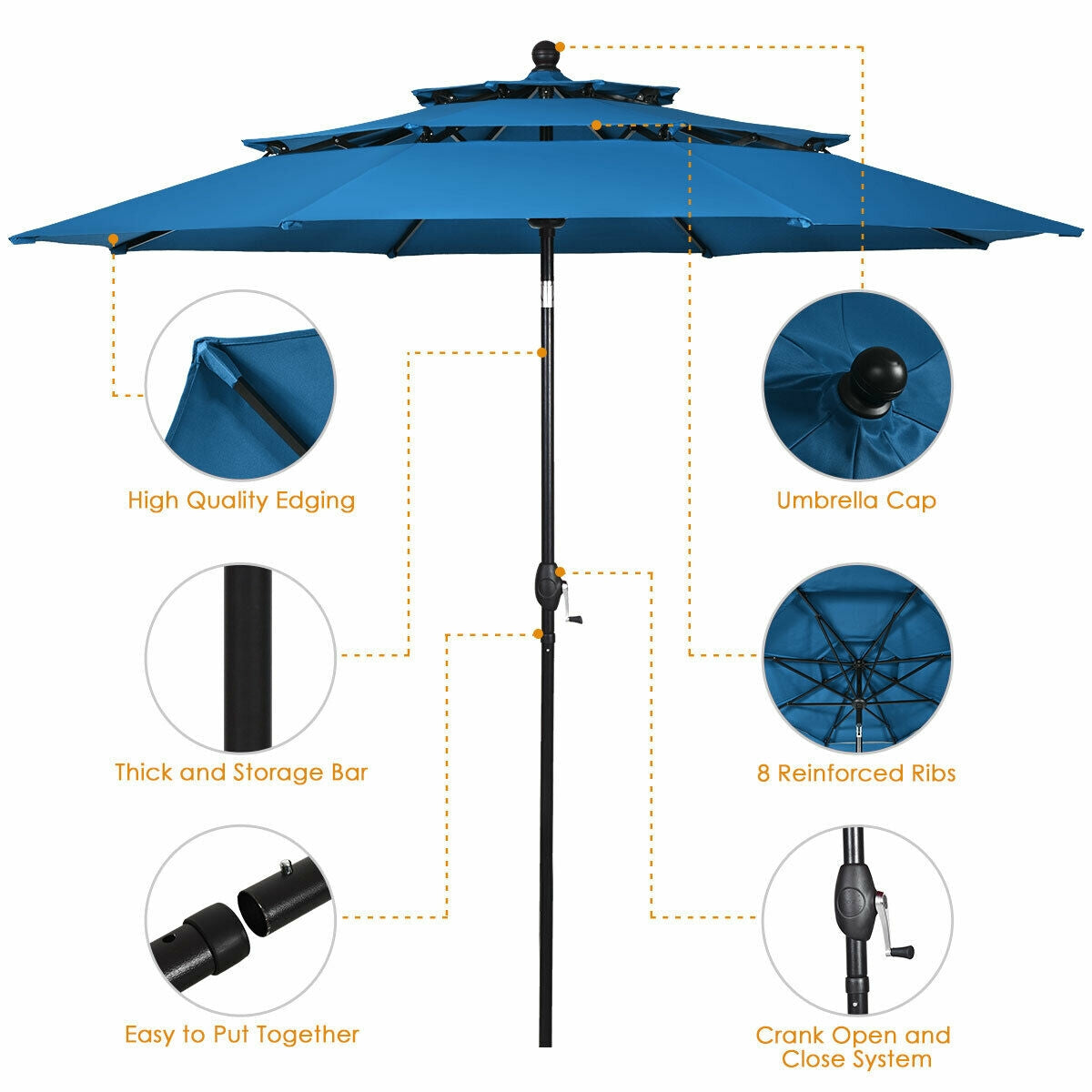 10-Feet 3-Tier Patio Umbrella Outdoor Canopy with Double Vented for Pool