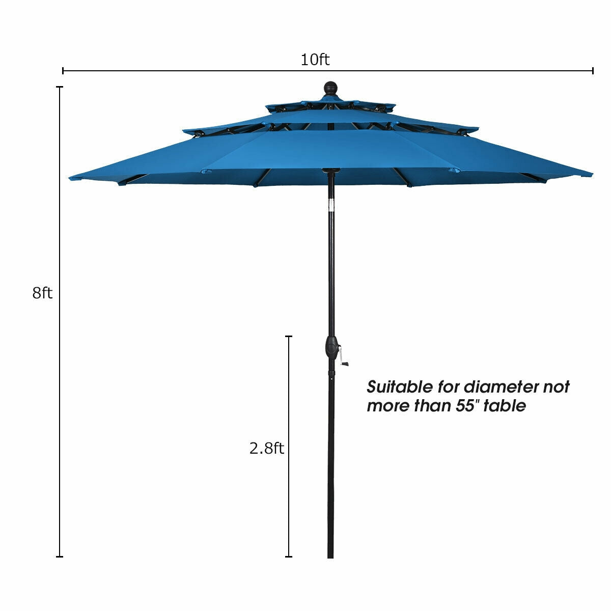 10-Feet 3-Tier Patio Umbrella Outdoor Canopy with Double Vented for Pool