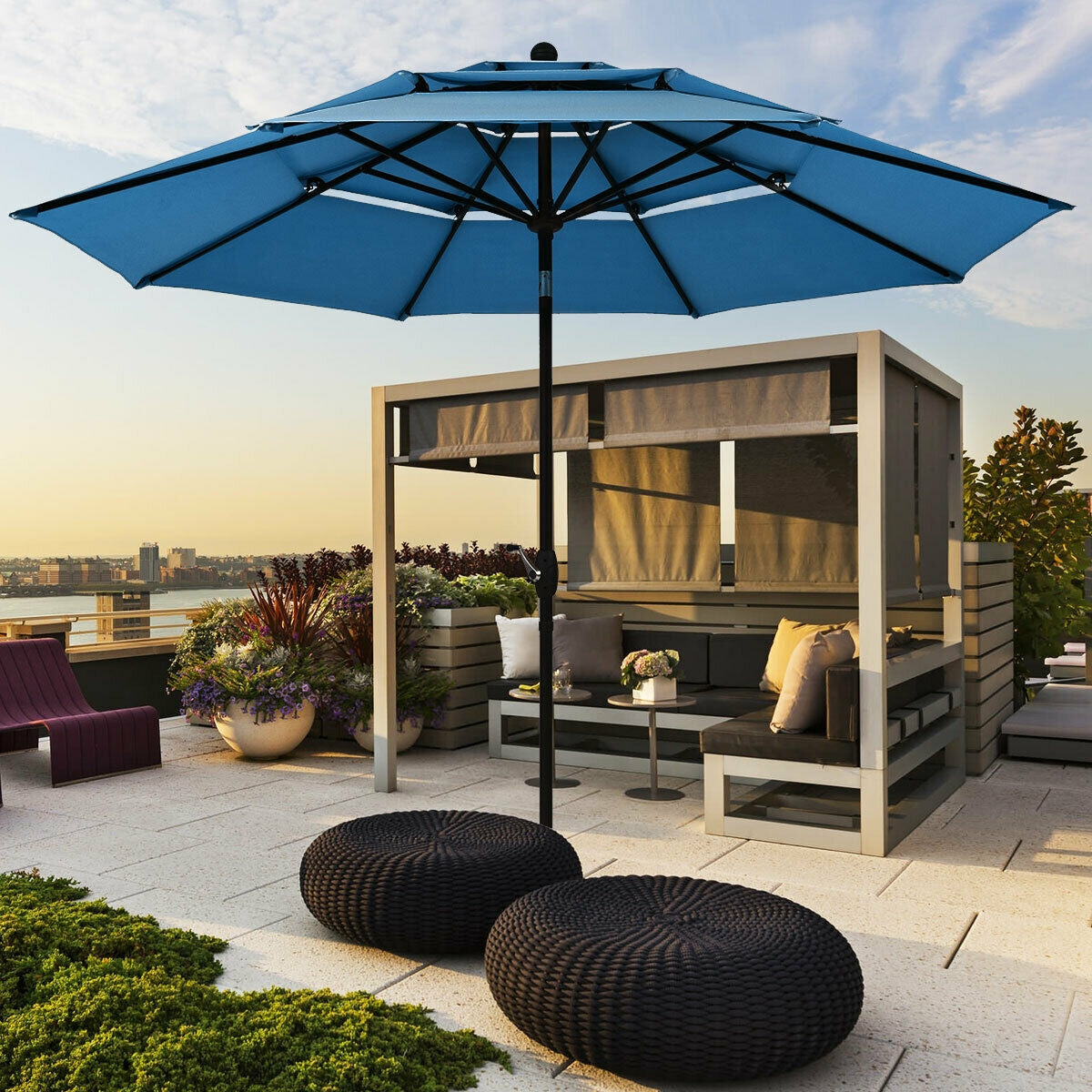 10-Feet 3-Tier Patio Umbrella Outdoor Canopy with Double Vented for Pool