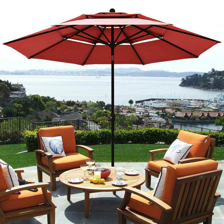 10-Feet 3-Tier Patio Umbrella Outdoor Canopy with Double Vented for Pool