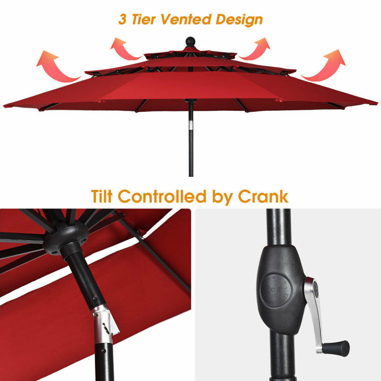 10-Feet 3-Tier Patio Umbrella Outdoor Canopy with Double Vented for Pool