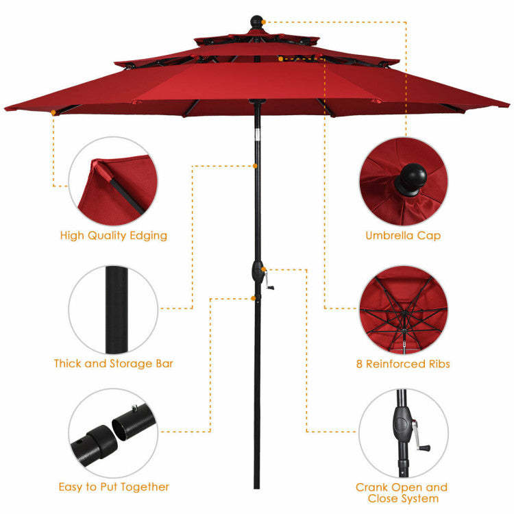 10-Feet 3-Tier Patio Umbrella Outdoor Canopy with Double Vented for Pool