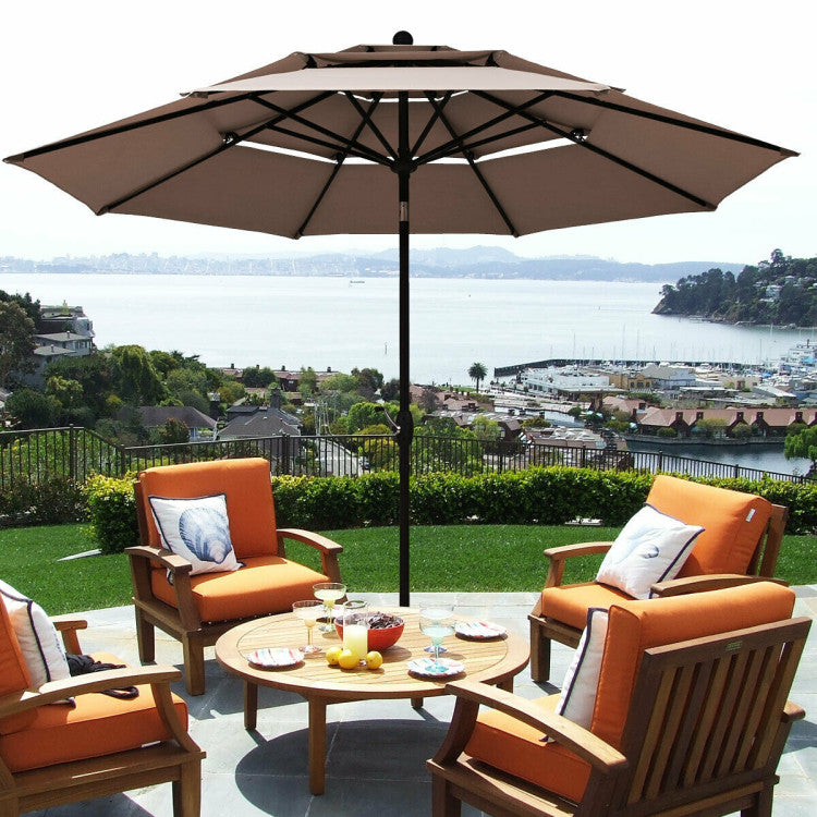 10-Feet 3-Tier Patio Umbrella Outdoor Canopy with Double Vented for Pool