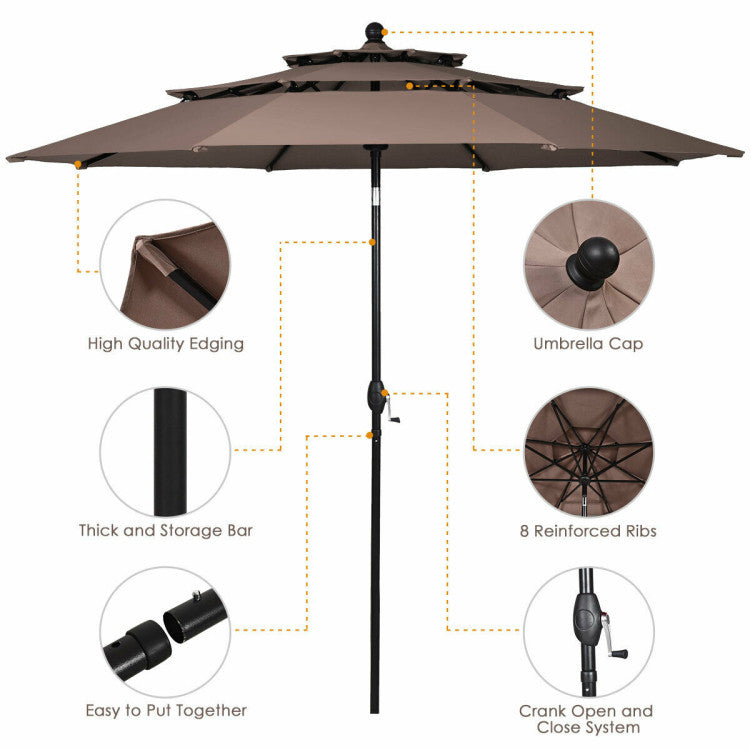 10-Feet 3-Tier Patio Umbrella Outdoor Canopy with Double Vented for Pool