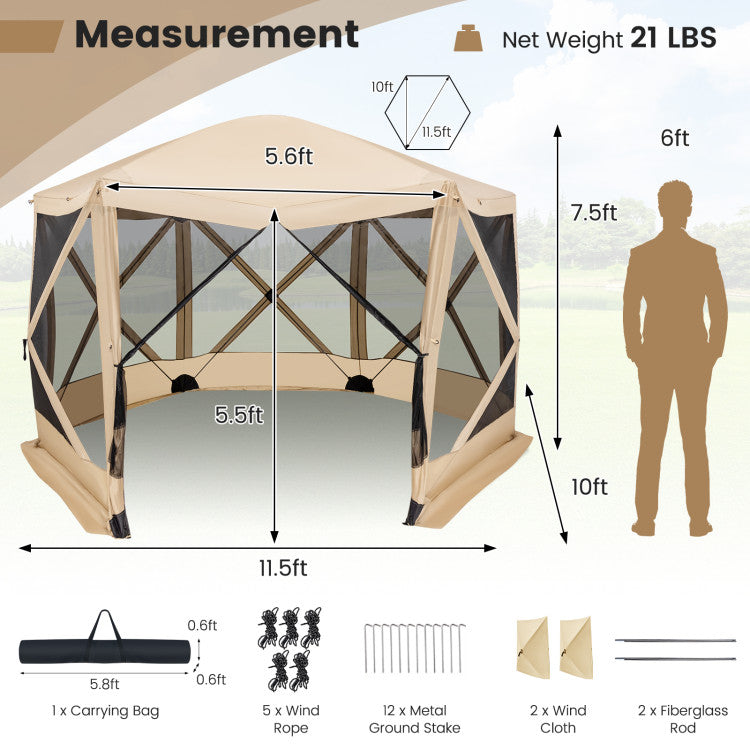 11.5 X 11.5 FT Pop-up Screen House Tent with Carrying Bag for Outdoor Camping and Picnic