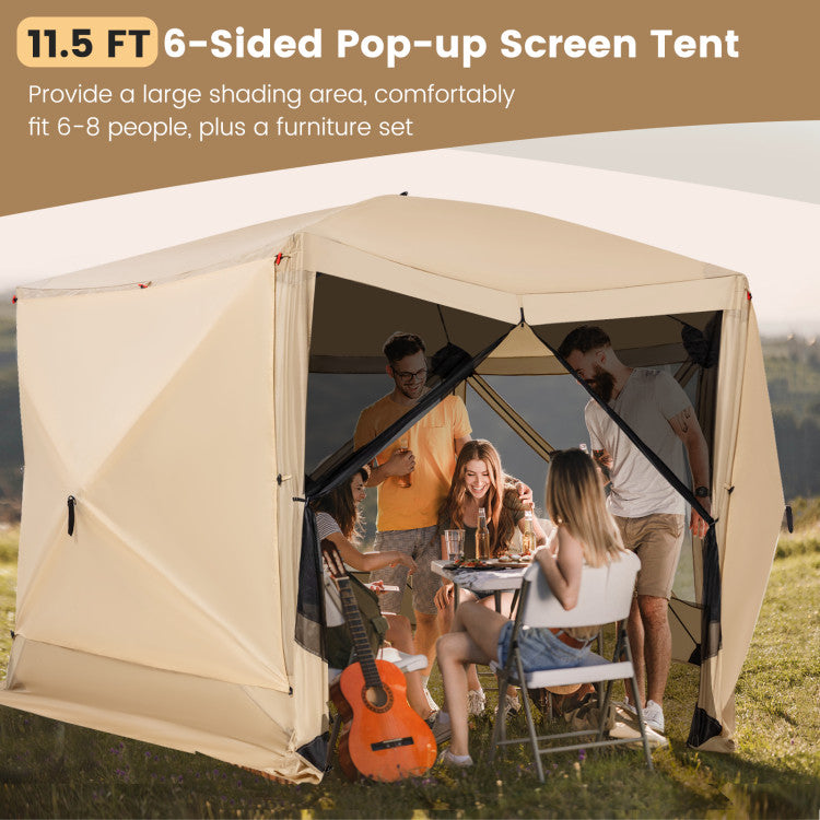 11.5 X 11.5 FT Pop-up Screen House Tent with Carrying Bag for Outdoor Camping and Picnic