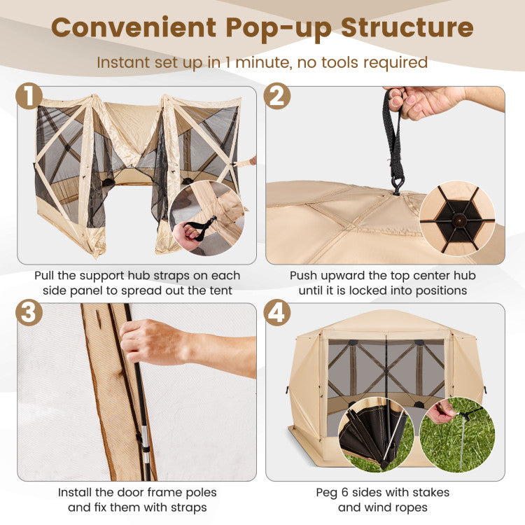 11.5 X 11.5 FT Pop-up Screen House Tent with Carrying Bag for Outdoor Camping and Picnic