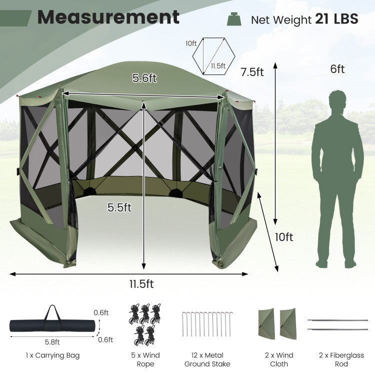 11.5 X 11.5 FT Pop-up Screen House Tent with Carrying Bag for Outdoor Camping and Picnic