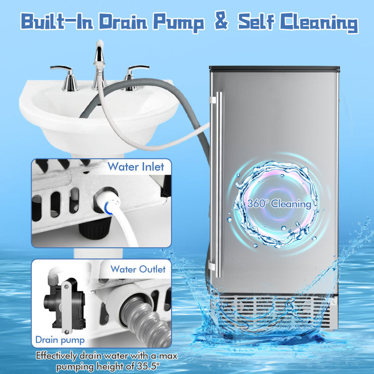 24H Ice Machine Freestanding & Under Counter Ice Cube Maker with Drain Pump for Commercial