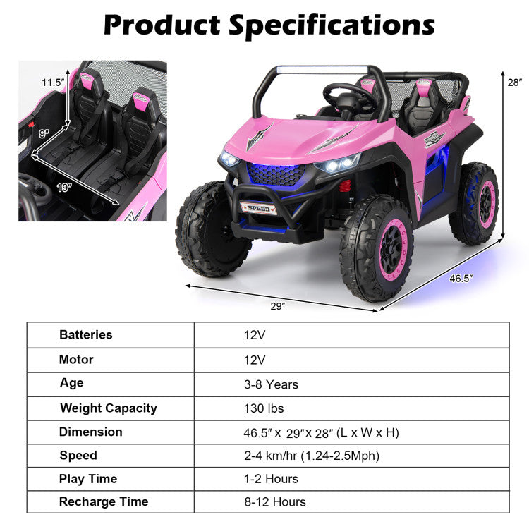 12V 2-Seater Kids Ride on UTV with Slow Start Function and Music Player