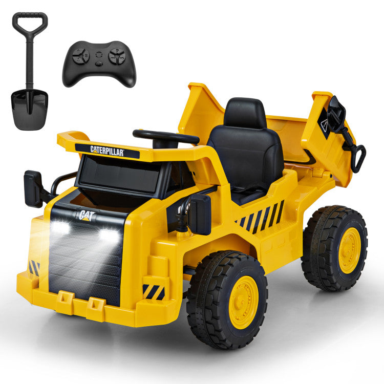 12V Caterpillar Licensed Kids Ride on Dump Truck with Tiltable Bump Bed