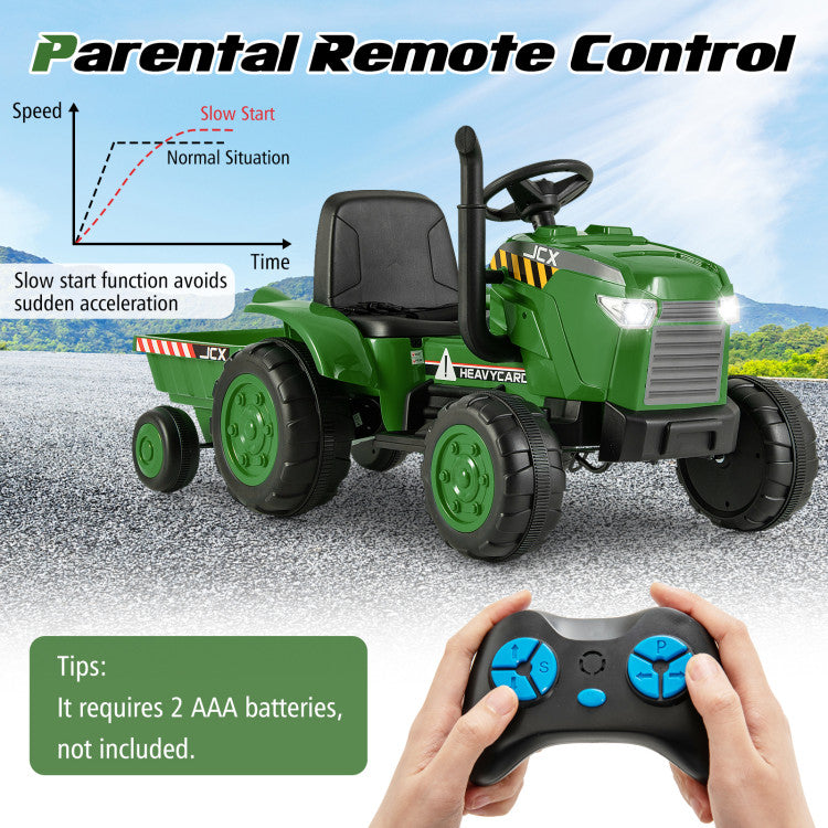 12V Kids Ride-On Tractor with Trailer and Remote Control