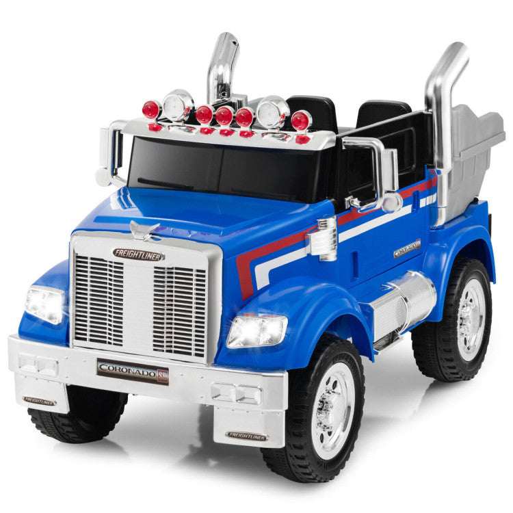 12V Licensed Freightliner Kids Ride On Truck Car with Dump Box and Remote Control