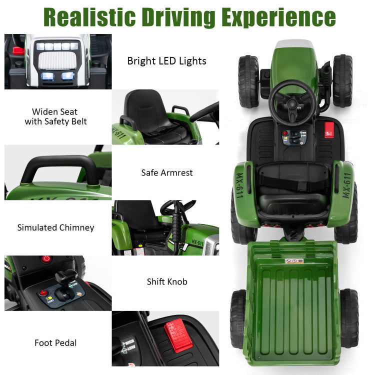 12V Ride-on Tractor with 3-Gear-Shift & Remote Control for Kids 3+ Years Old