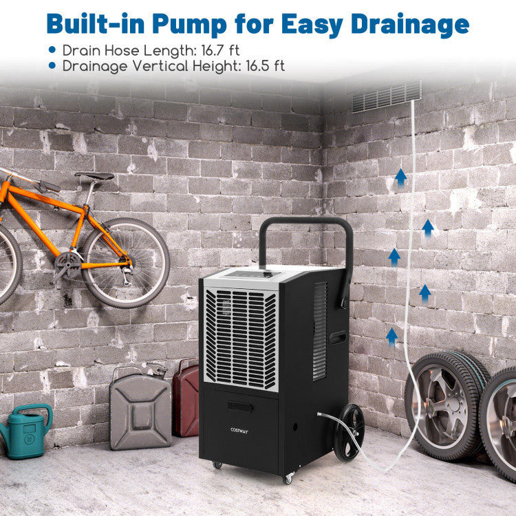 140 Pints Commercial Dehumidifier with Pump and Drain Hose for Crawl Space