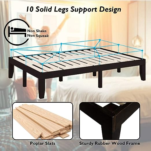 14 Inch Twin Size Rubber Wood Platform Bed Frame with Wood Slat Support