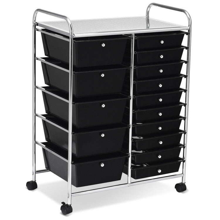 15-Drawer Utility Multi-Use Storage Organizer Cart with Rolling Wheels