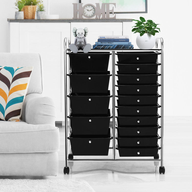 15-Drawer Utility Multi-Use Storage Organizer Cart with Rolling Wheels