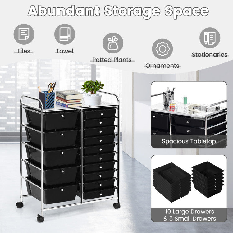 15-Drawer Utility Multi-Use Storage Organizer Cart with Rolling Wheels