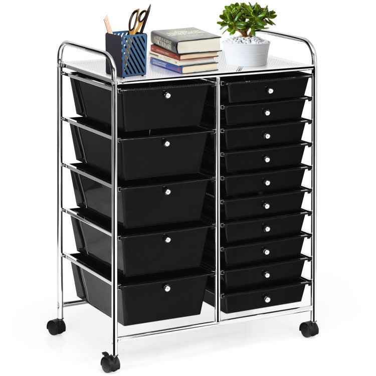 15-Drawer Utility Multi-Use Storage Organizer Cart with Rolling Wheels