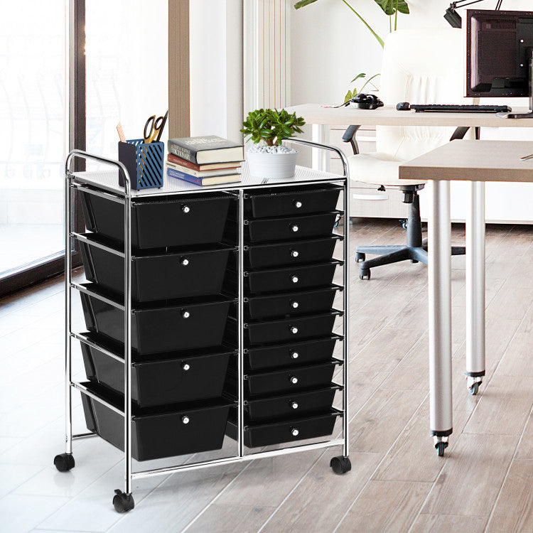 15-Drawer Utility Multi-Use Storage Organizer Cart with Rolling Wheels