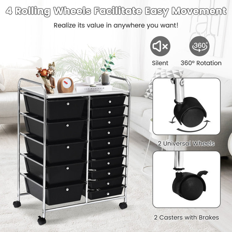 15-Drawer Utility Multi-Use Storage Organizer Cart with Rolling Wheels