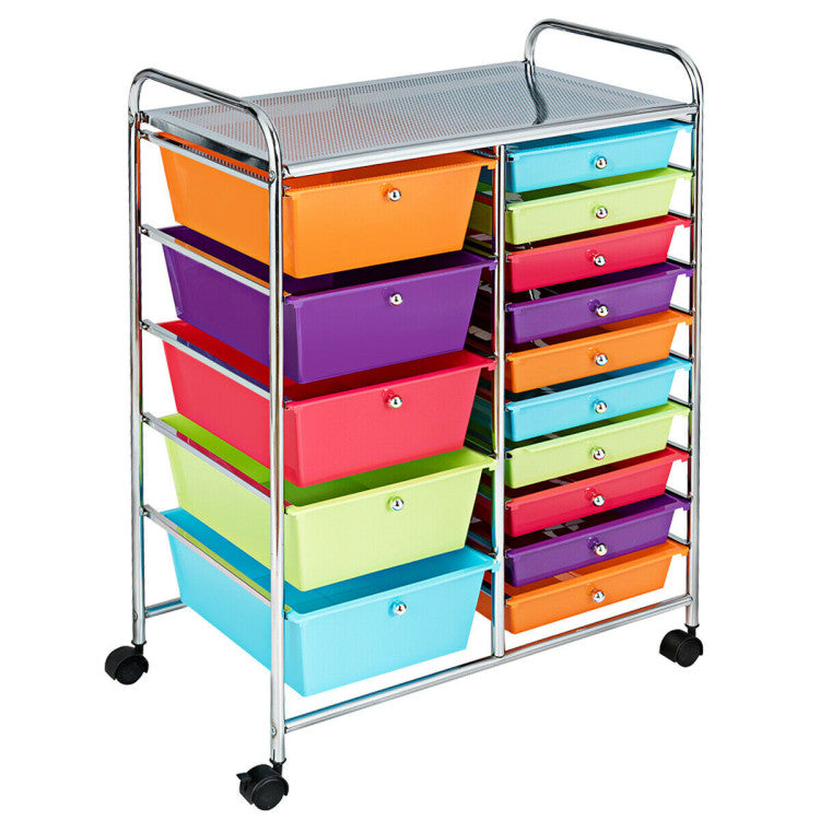 15-Drawer Utility Multi-Use Storage Organizer Cart with Rolling Wheels