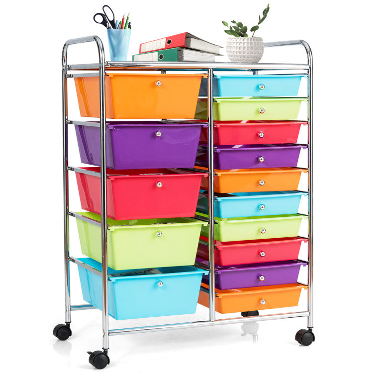 15-Drawer Utility Multi-Use Storage Organizer Cart with Rolling Wheels