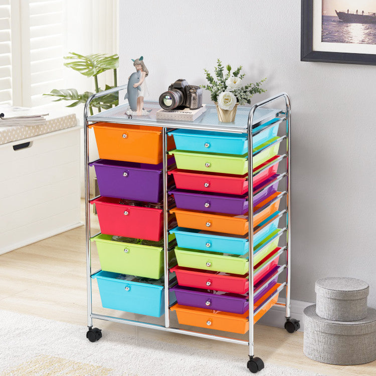 15-Drawer Utility Multi-Use Storage Organizer Cart with Rolling Wheels