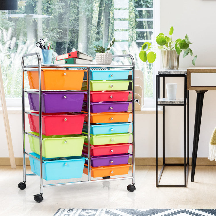 15-Drawer Utility Multi-Use Storage Organizer Cart with Rolling Wheels