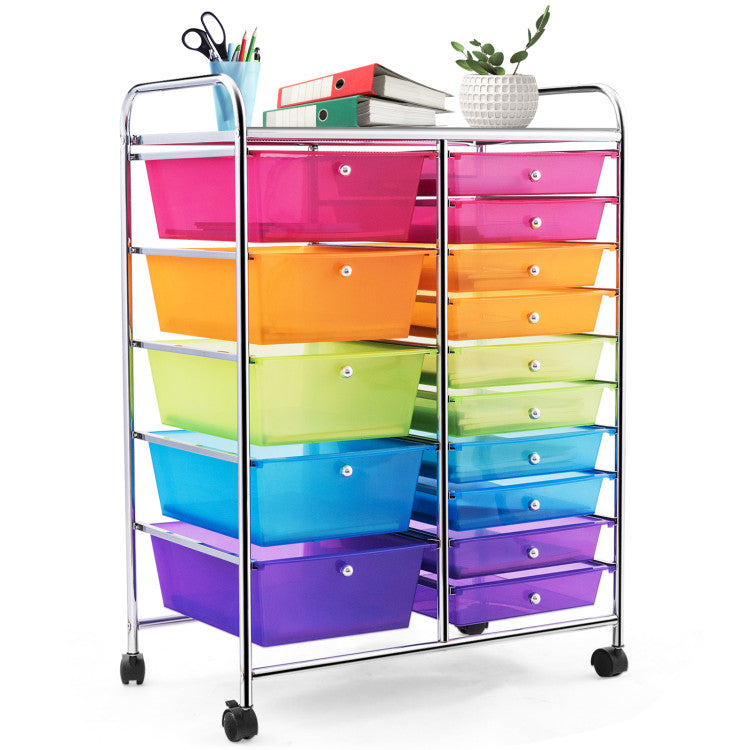 15-Drawer Utility Multi-Use Storage Organizer Cart with Rolling Wheels