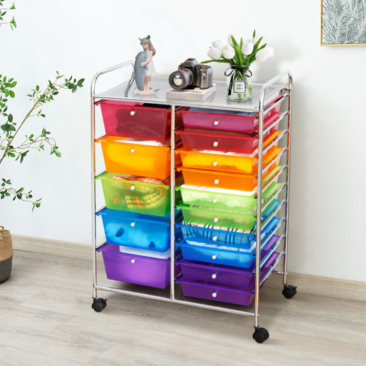 15-Drawer Utility Multi-Use Storage Organizer Cart with Rolling Wheels