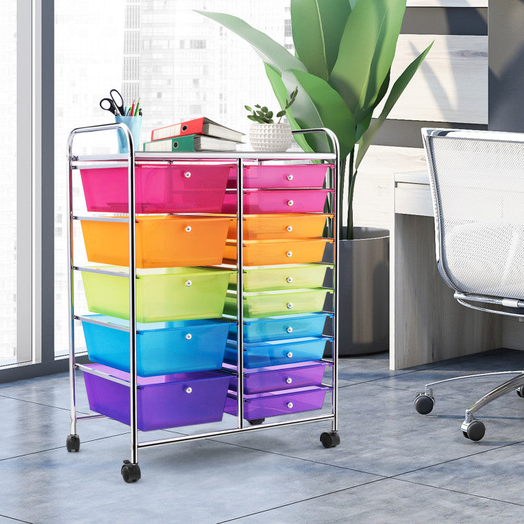 15-Drawer Utility Multi-Use Storage Organizer Cart with Rolling Wheels