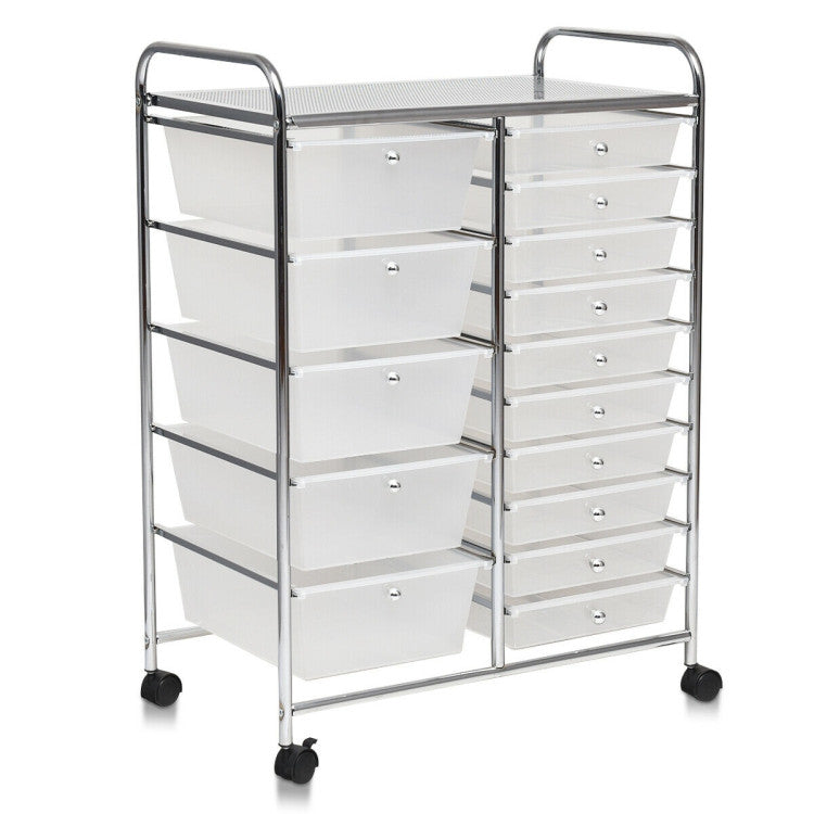 15-Drawer Utility Multi-Use Storage Organizer Cart with Rolling Wheels