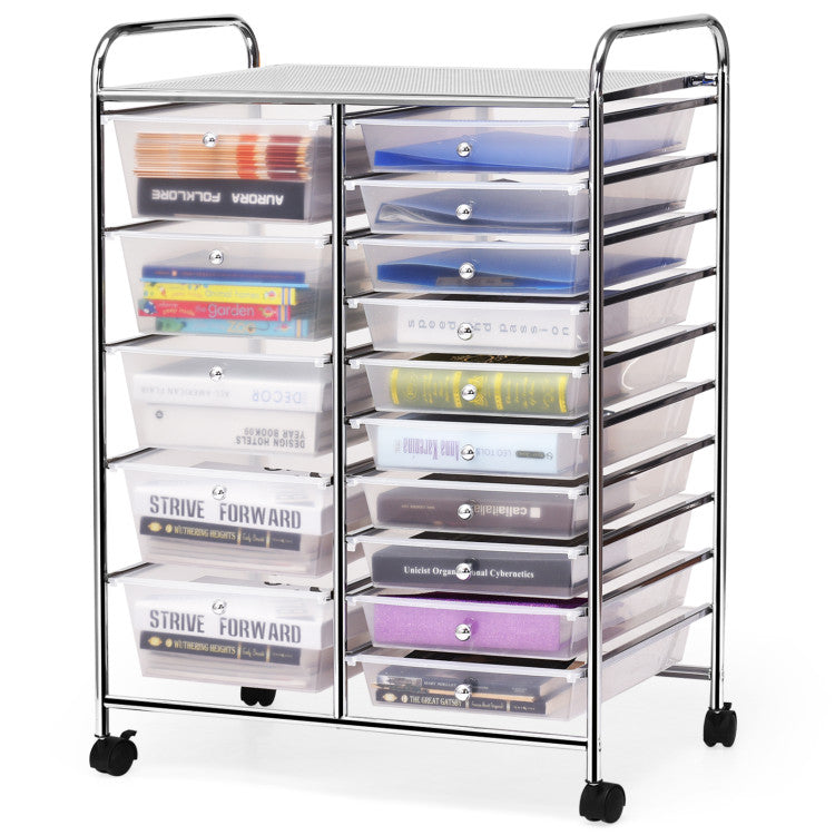 15-Drawer Utility Multi-Use Storage Organizer Cart with Rolling Wheels