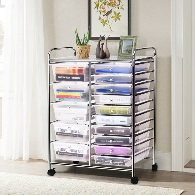 15-Drawer Utility Multi-Use Storage Organizer Cart with Rolling Wheels