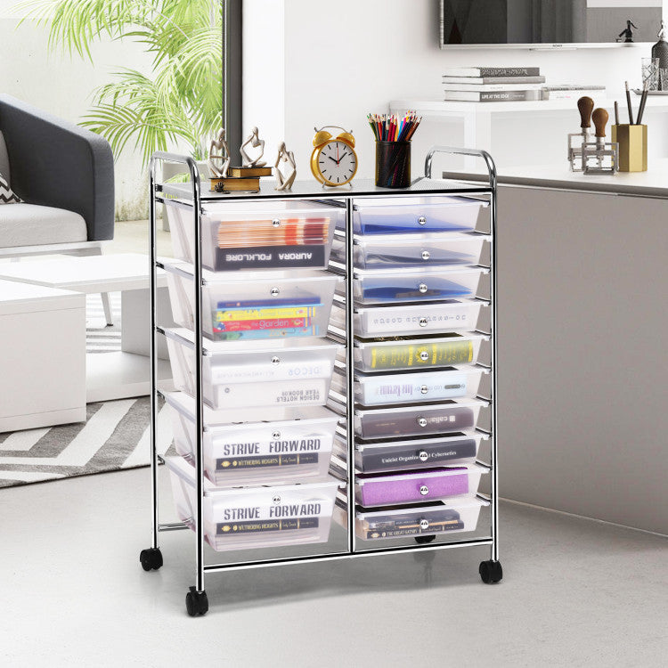 15-Drawer Utility Multi-Use Storage Organizer Cart with Rolling Wheels