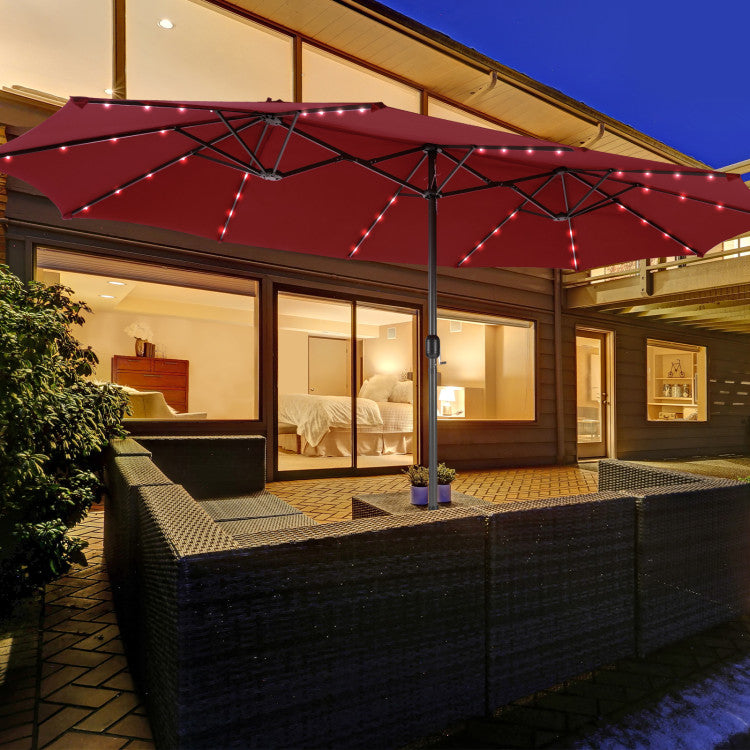 15 Feet Double-Sided Outdoor Patio Umbrella with 48 LED Lights