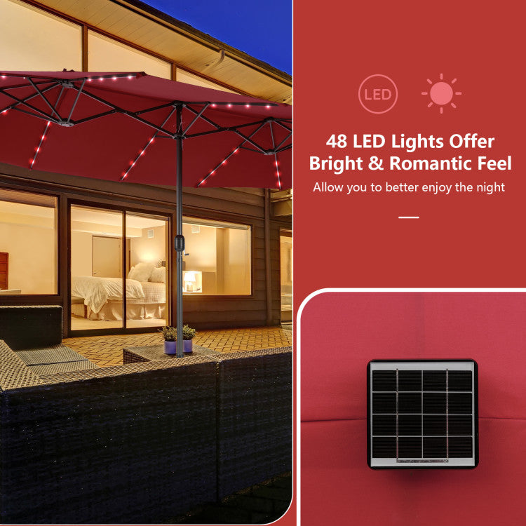 15 Feet Double-Sided Outdoor Patio Umbrella with 48 LED Lights