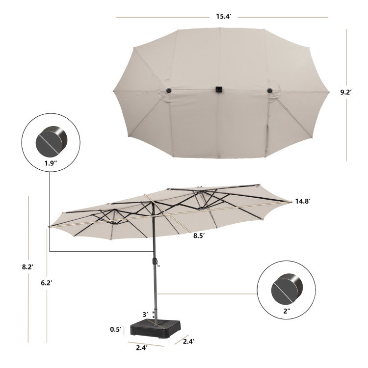 15 Feet Double-Sided Outdoor Patio Umbrella with 48 LED Lights