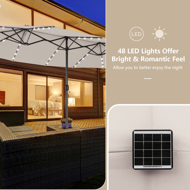 15 Feet Double-Sided Outdoor Patio Umbrella with 48 LED Lights