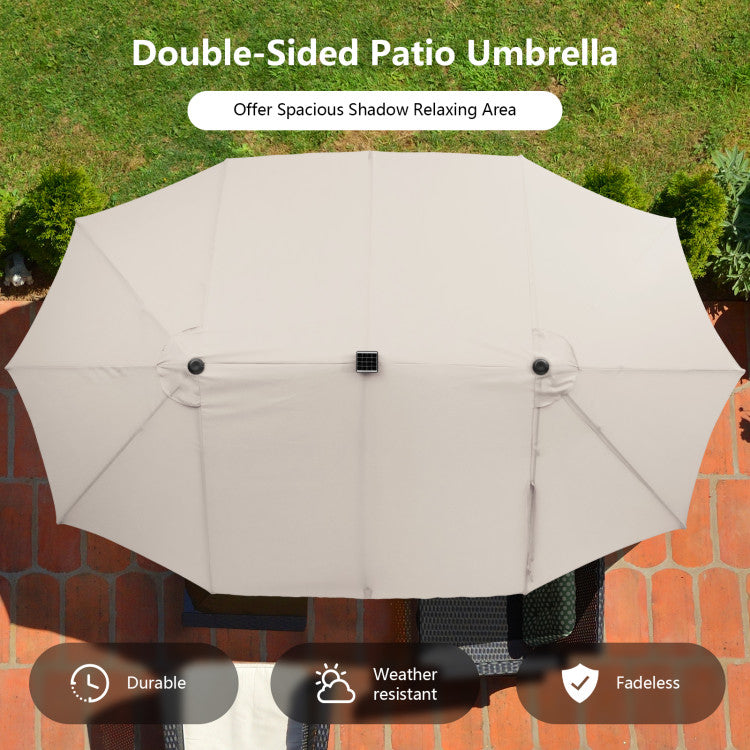 15 Feet Double-Sided Outdoor Patio Umbrella with 48 LED Lights