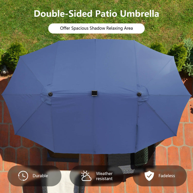 15 Feet Double-Sided Outdoor Patio Umbrella with 48 LED Lights