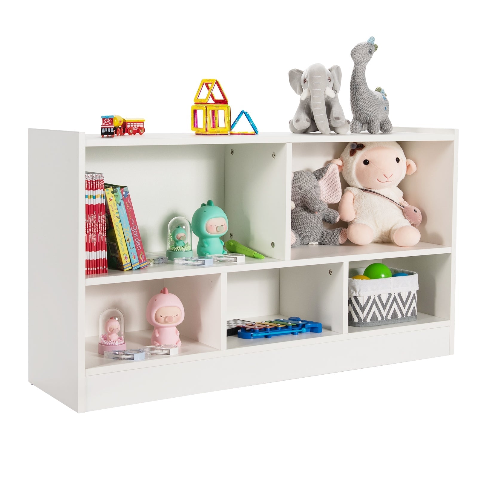 2-Shelf Bookcase 5-Cube Wood Kids Toy Storage Cabinet Organizer
