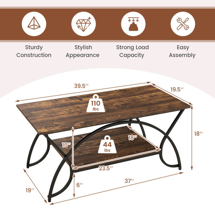 2-Tier Faux Marble Coffee Table with Metal Frame