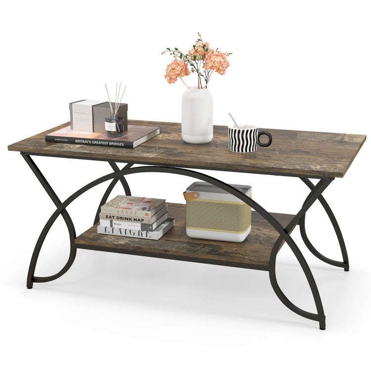 2-Tier Faux Marble Coffee Table with Metal Frame