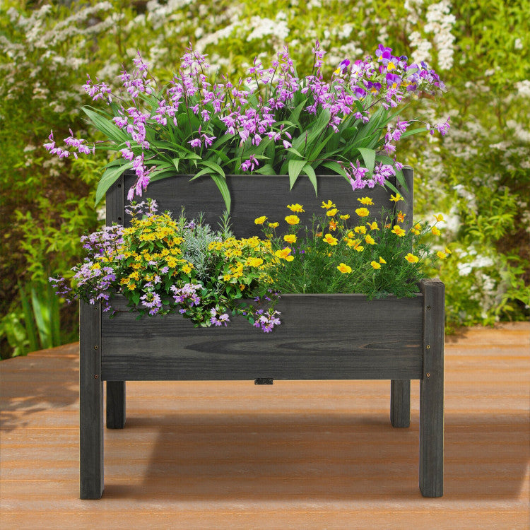 2-Tier Wooden Raised Garden Bed with Drain Holes