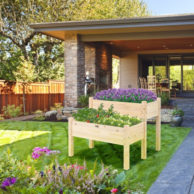 2-Tier Wooden Raised Garden Bed with Drain Holes