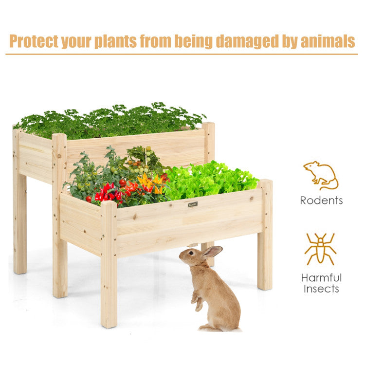 2-Tier Wooden Raised Garden Bed with Drain Holes